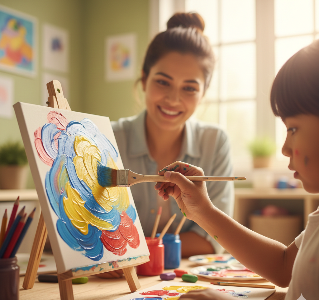 Child doing art therapy