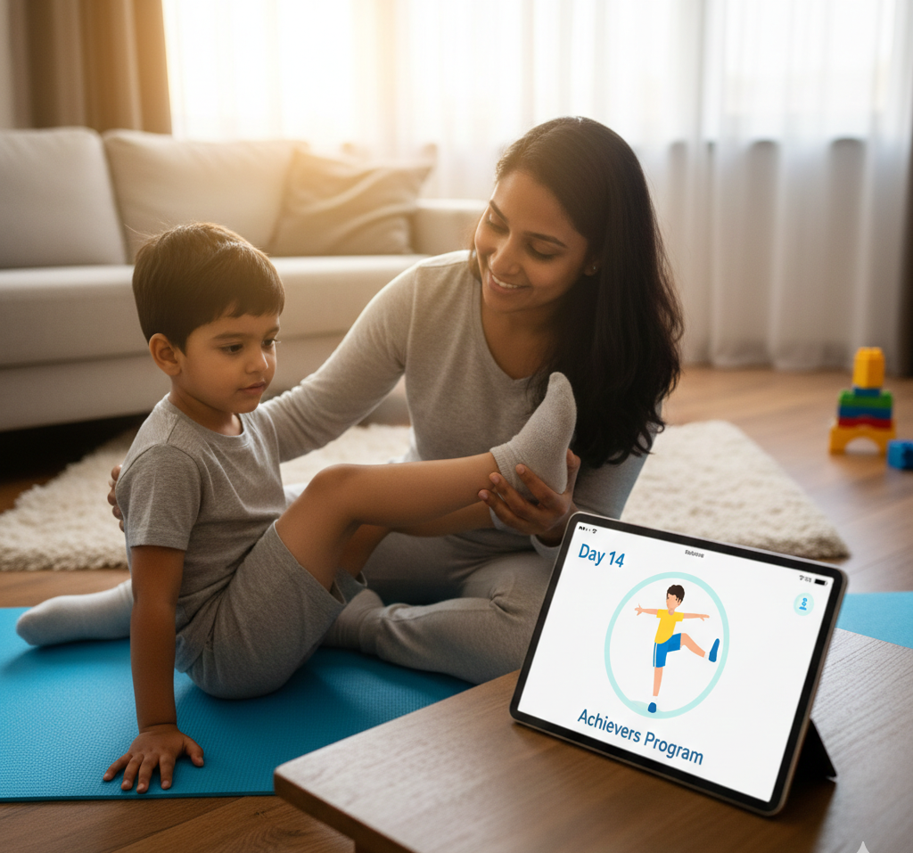 Parent doing exercises with child